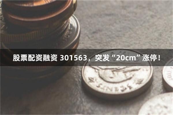 股票配资融资 301563，突发“20cm”涨停！