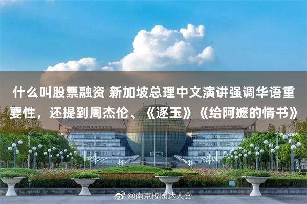 什么叫股票融资 新加坡总理中文演讲强调华语重要性，还提到周杰伦、《逐玉》《给阿嬷的情书》