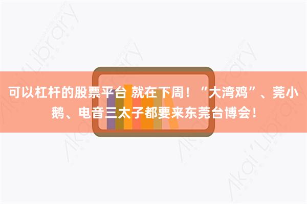 可以杠杆的股票平台 就在下周！“大湾鸡”、莞小鹅、电音三太子都要来东莞台博会！